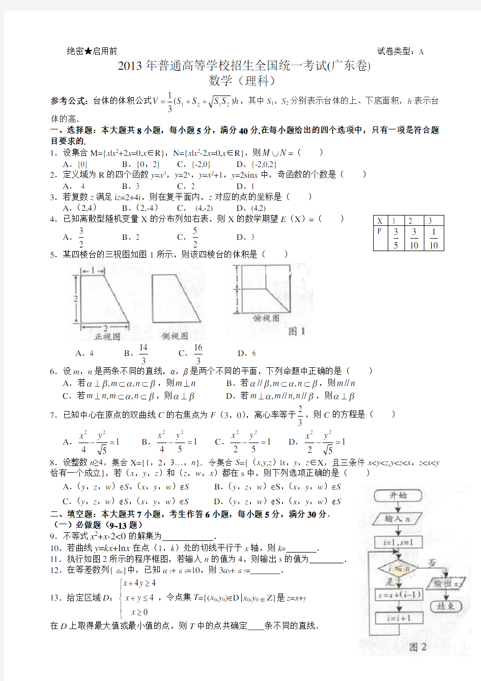 2013年广东高考数学答案详解