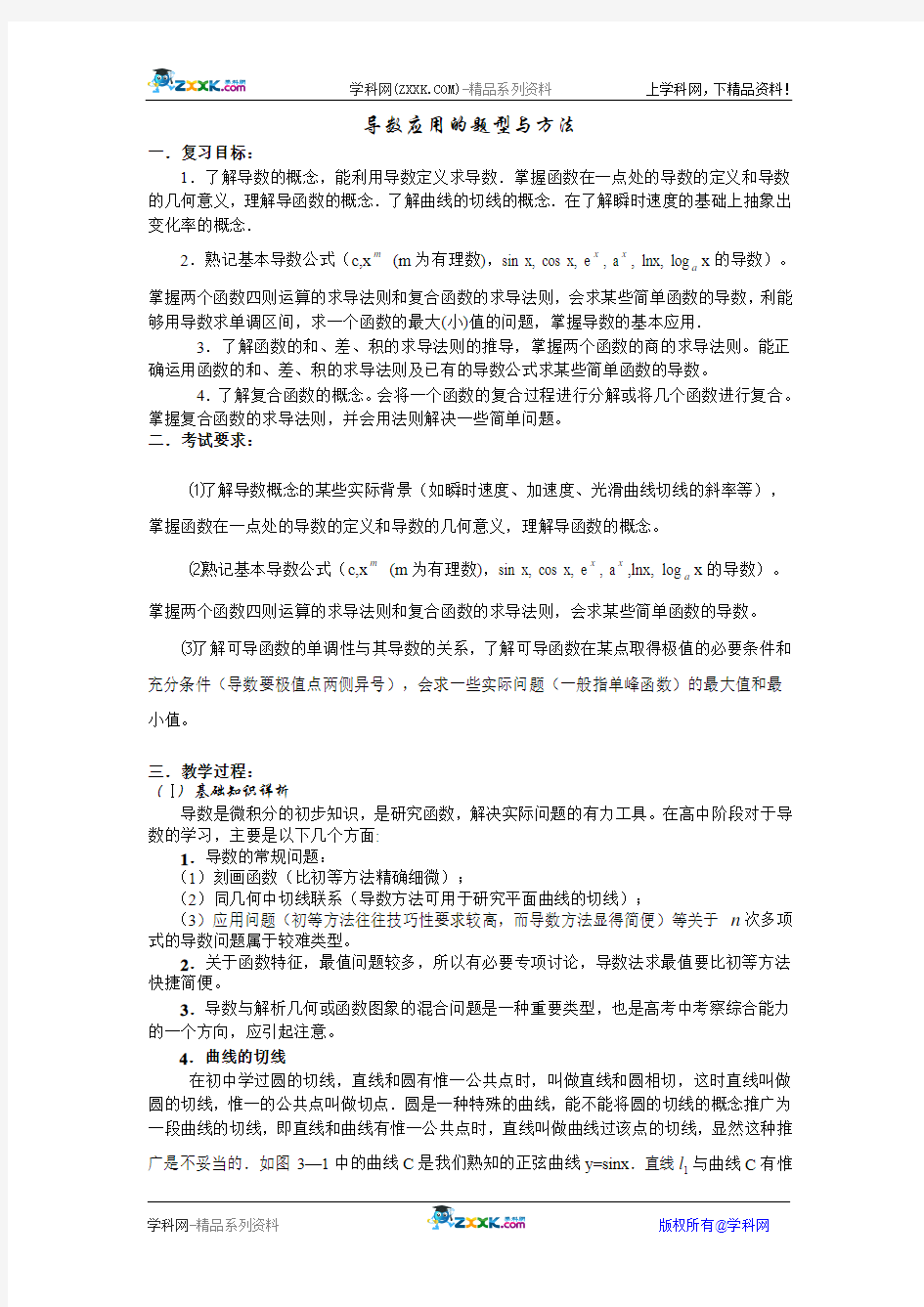 导数应用的题型与方法