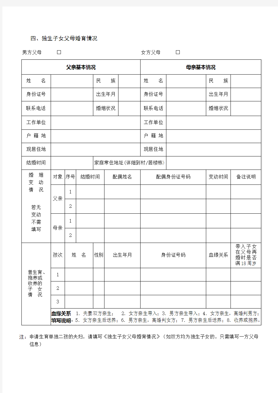 二胎生育申请表格