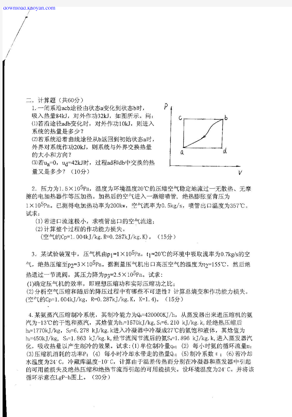 上海理工大学工程热力学考研历年真题(2002-2011)
