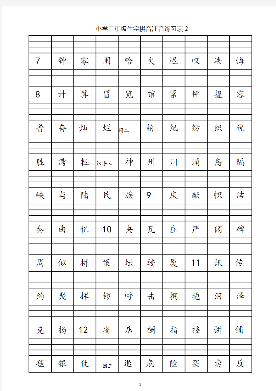 小学二年级上语文生字拼音注音练习表.pdf