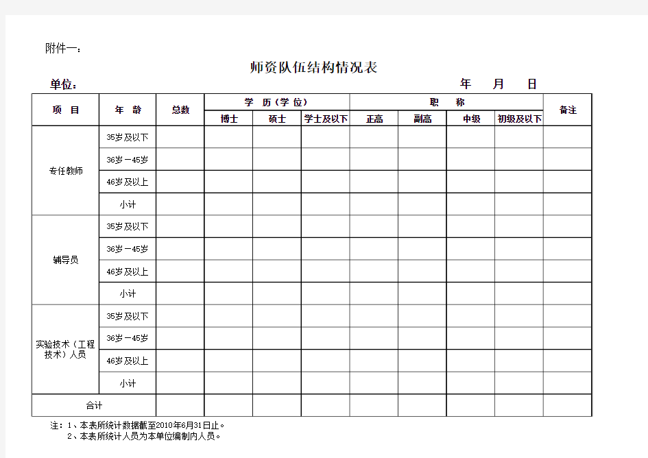 师资队伍结构情况表