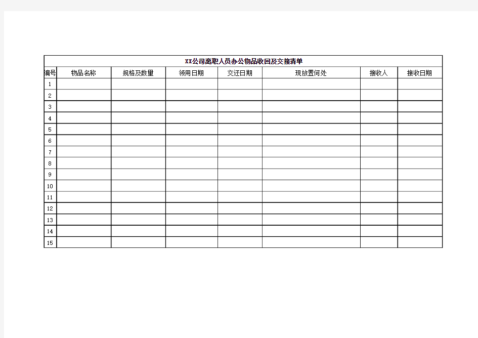 离职人员办公物品交接表格