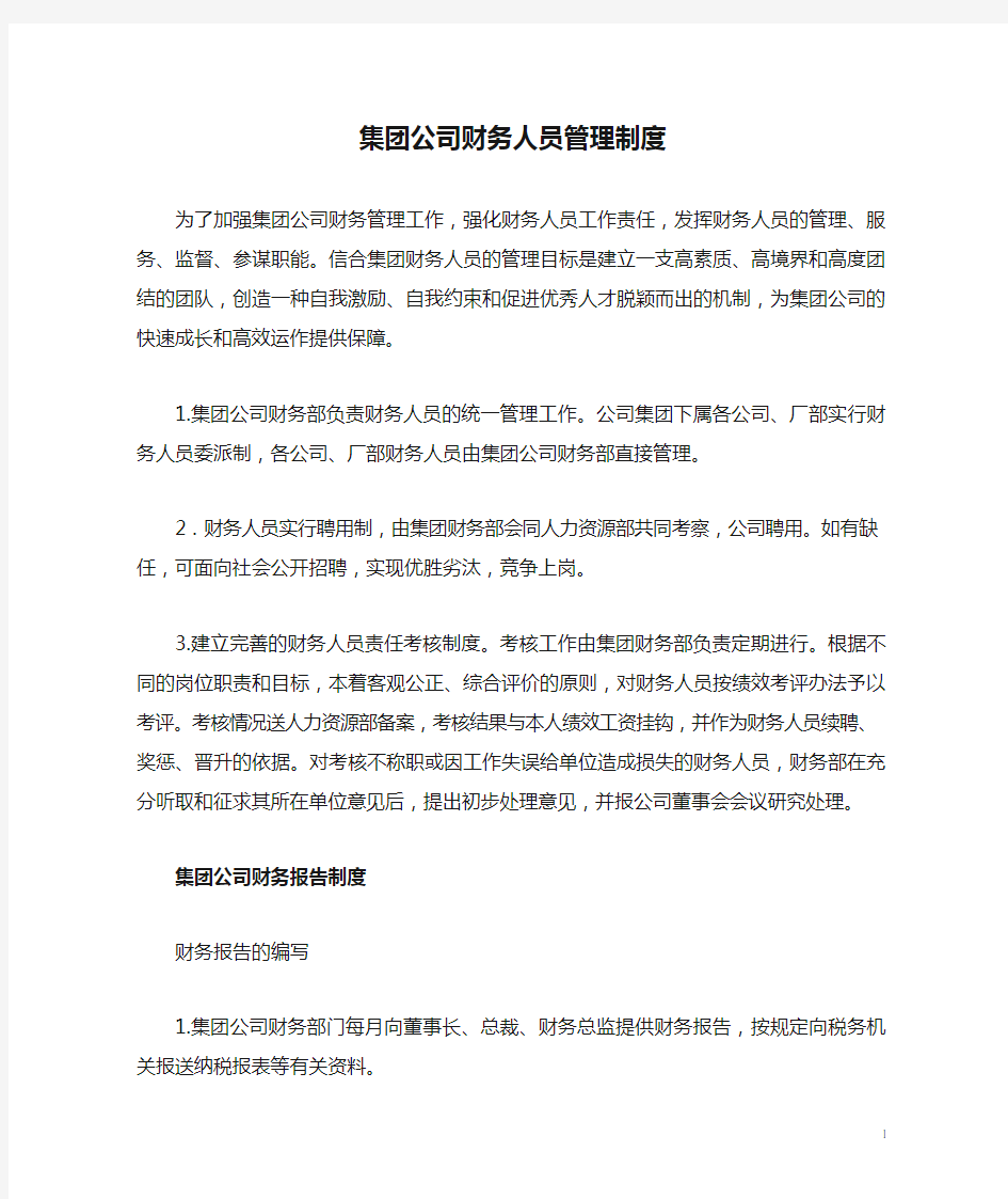 集团公司财务人员管理制度