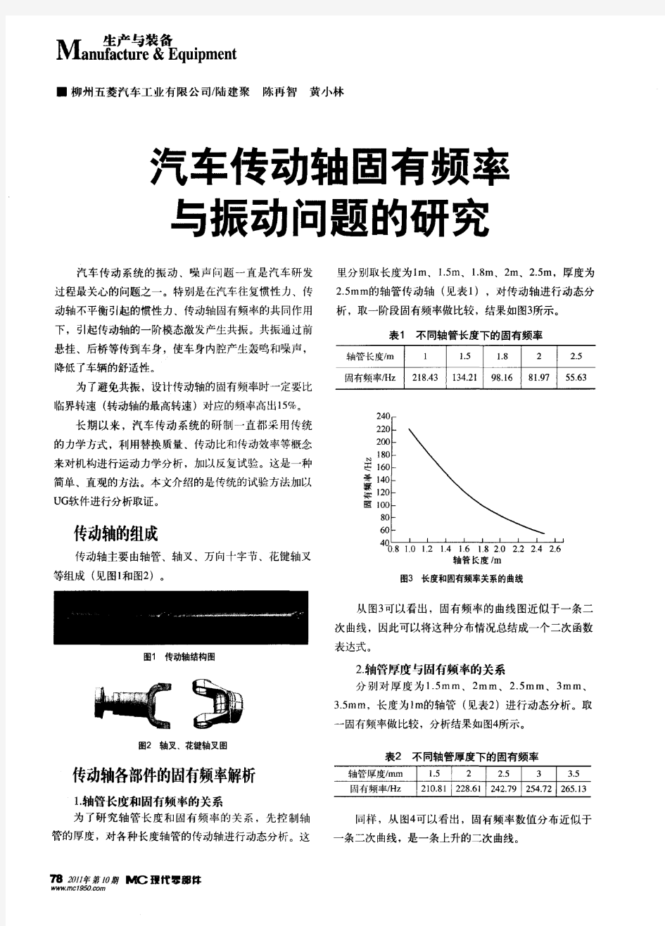 汽车传动轴固有频率与振动问题的研究