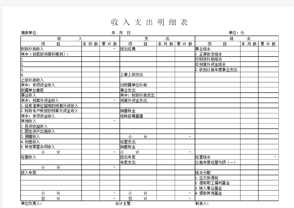 收入支出明细表