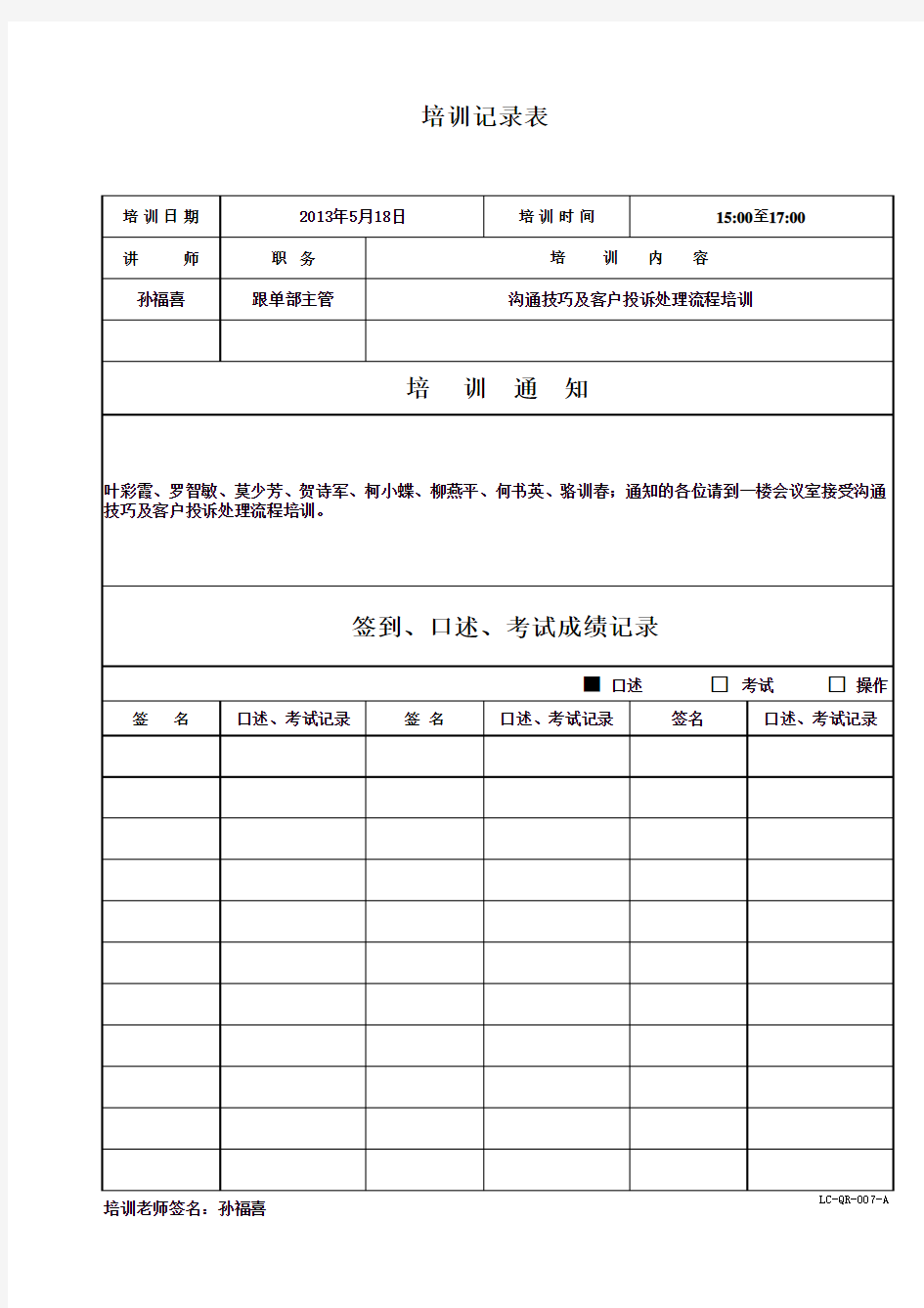 跟单部 培训记录5月