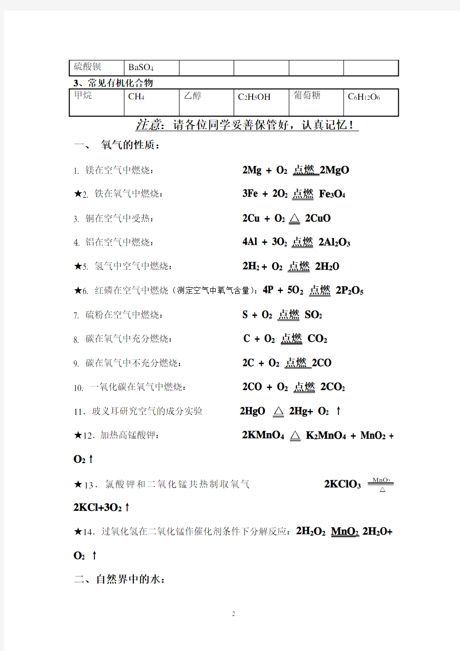 初中常见化学式大全