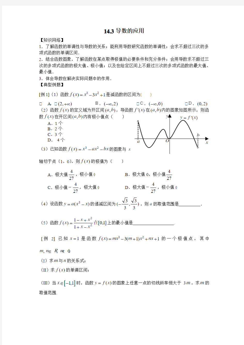 2011年高考数学一轮复习(共87节)14.3导数的应用