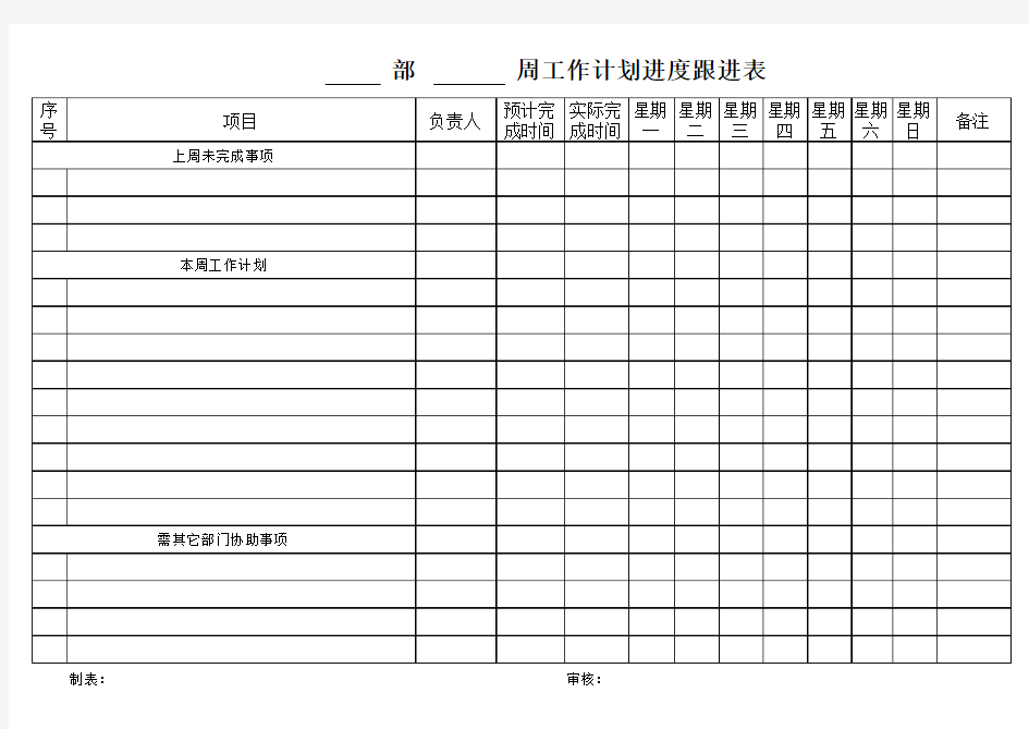 每周工作计划进度跟进表