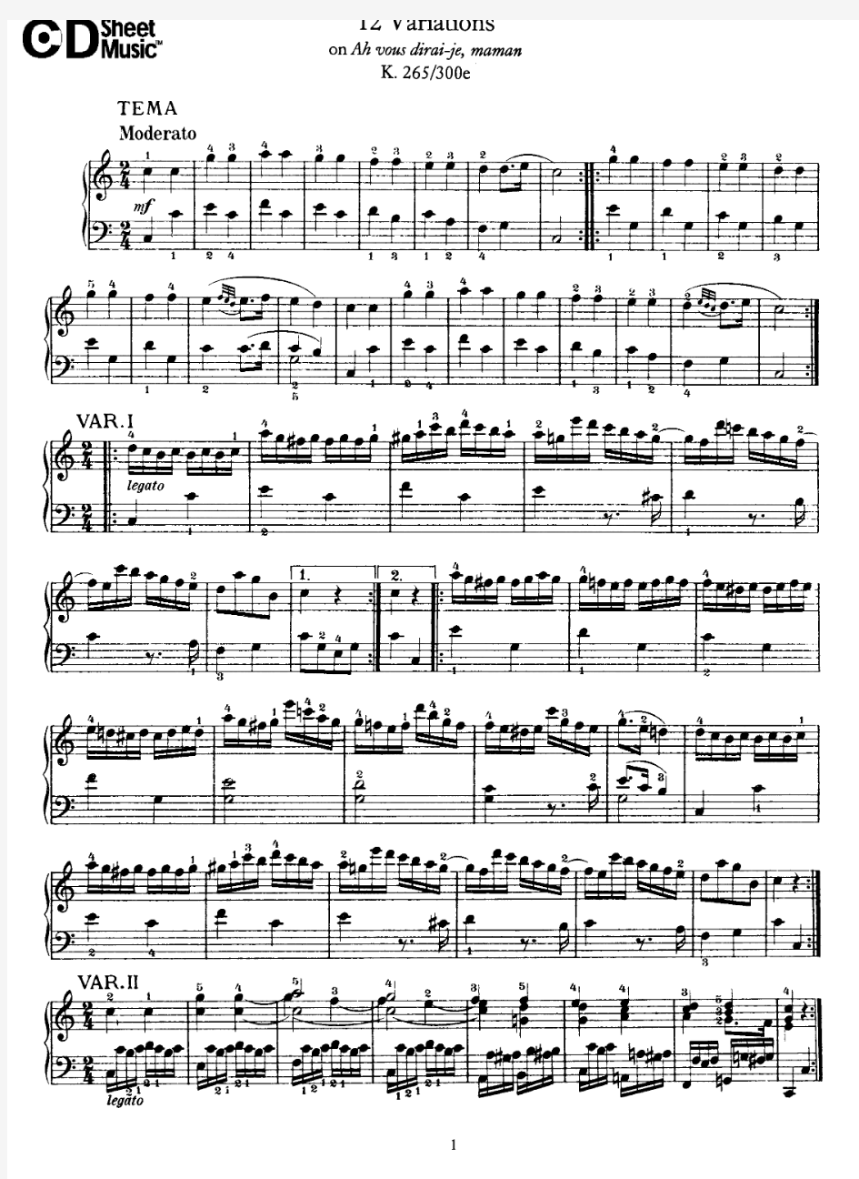 艺术钢琴——M-莫扎特 小星星主题变奏曲 K.265