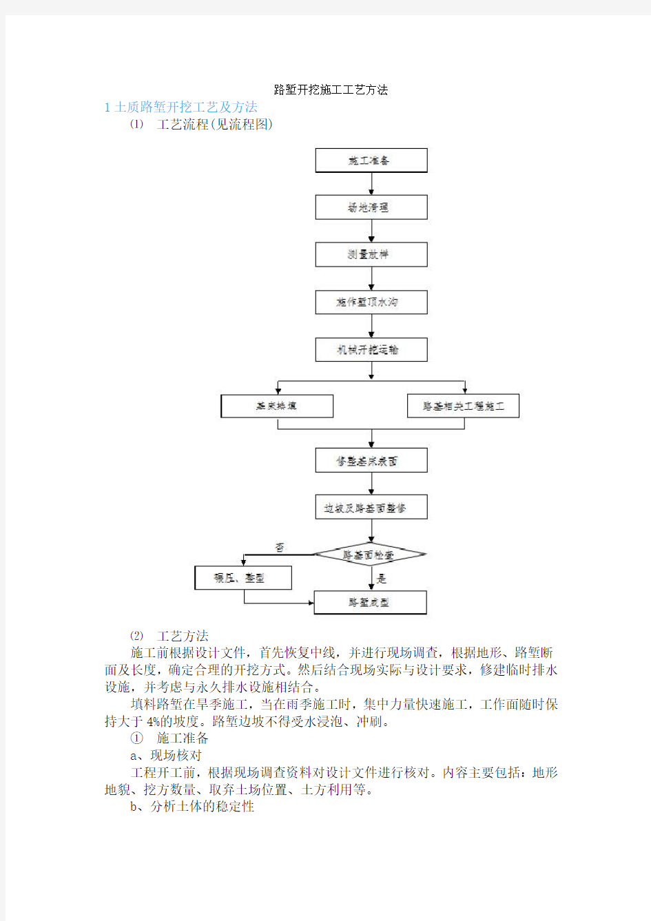 路堑开挖施工工艺方法