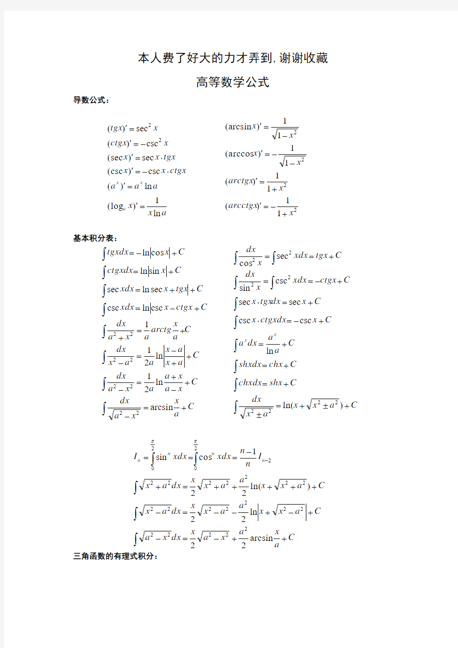 高等数学公式大全(免费下载)