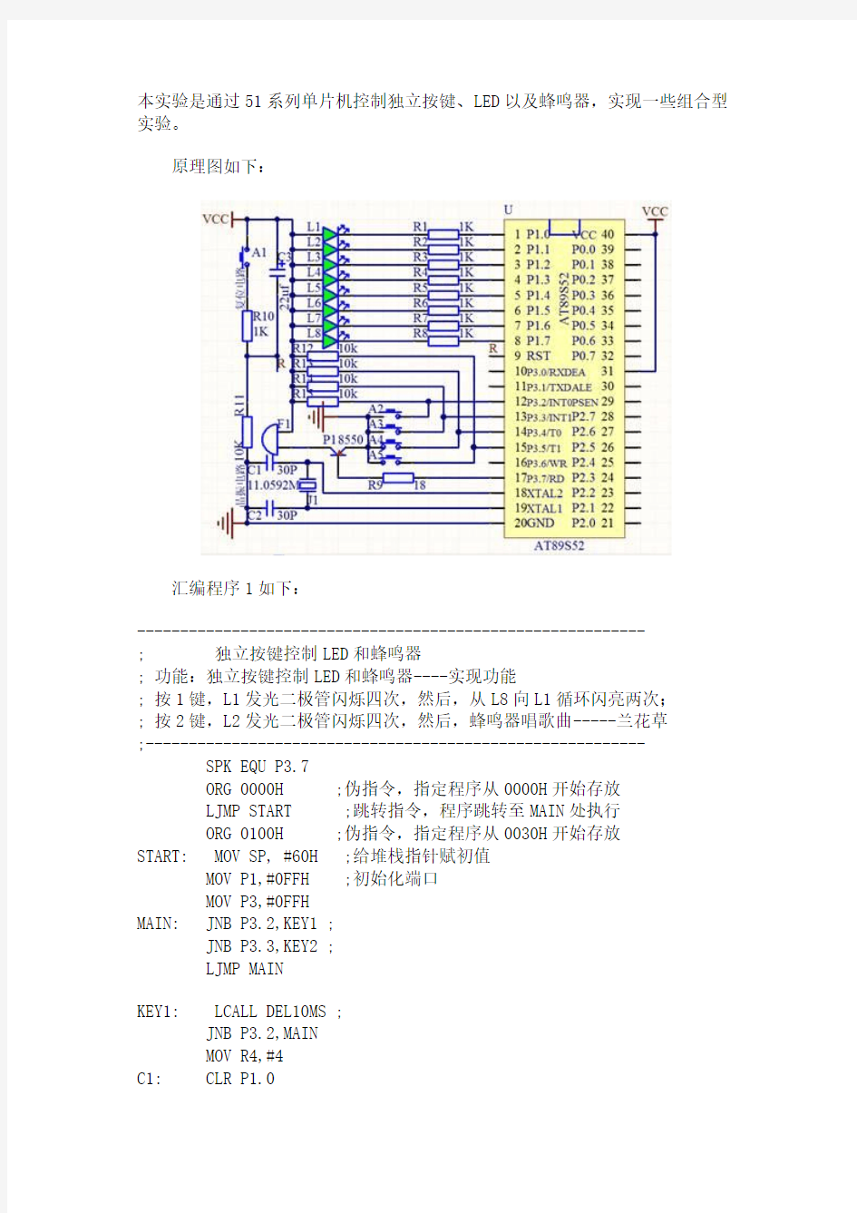 控制独立按键、LED以及蜂鸣器