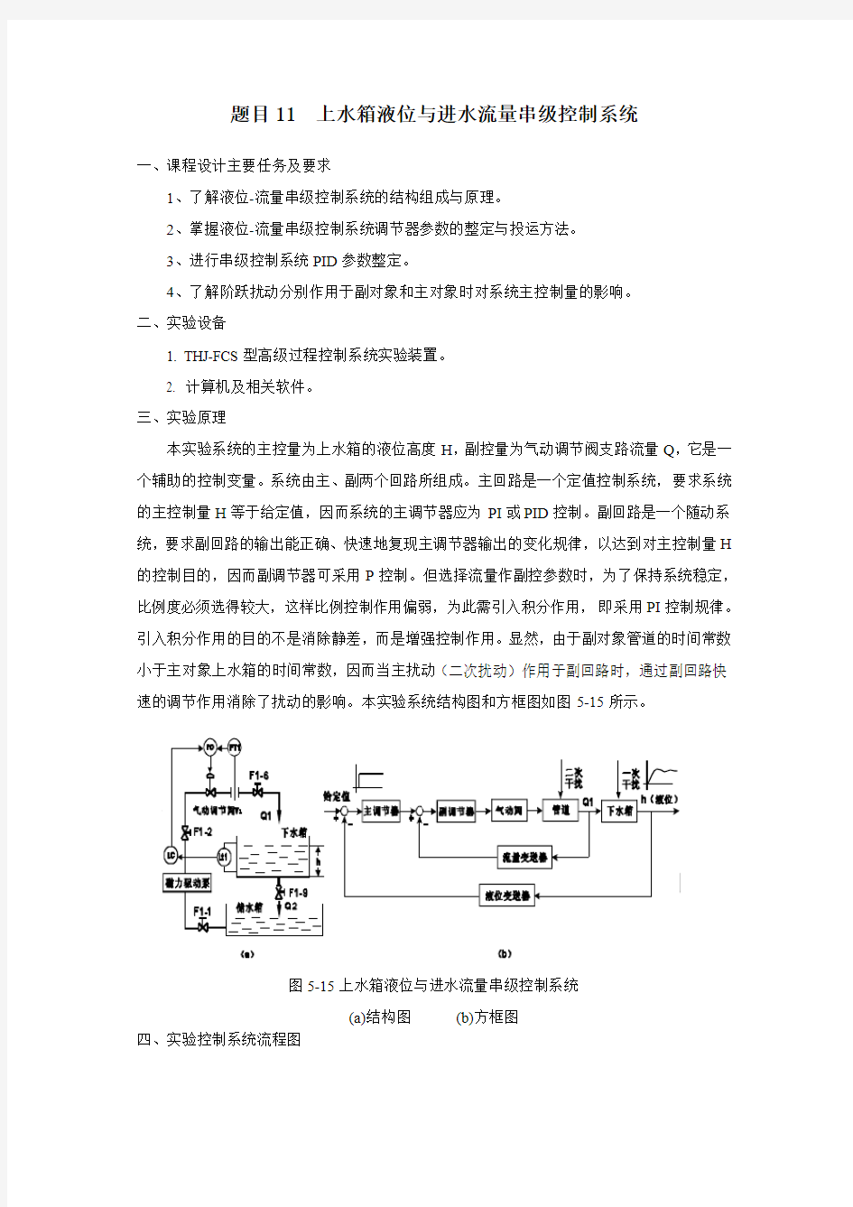 上水箱液位与进水流量串级控制系统