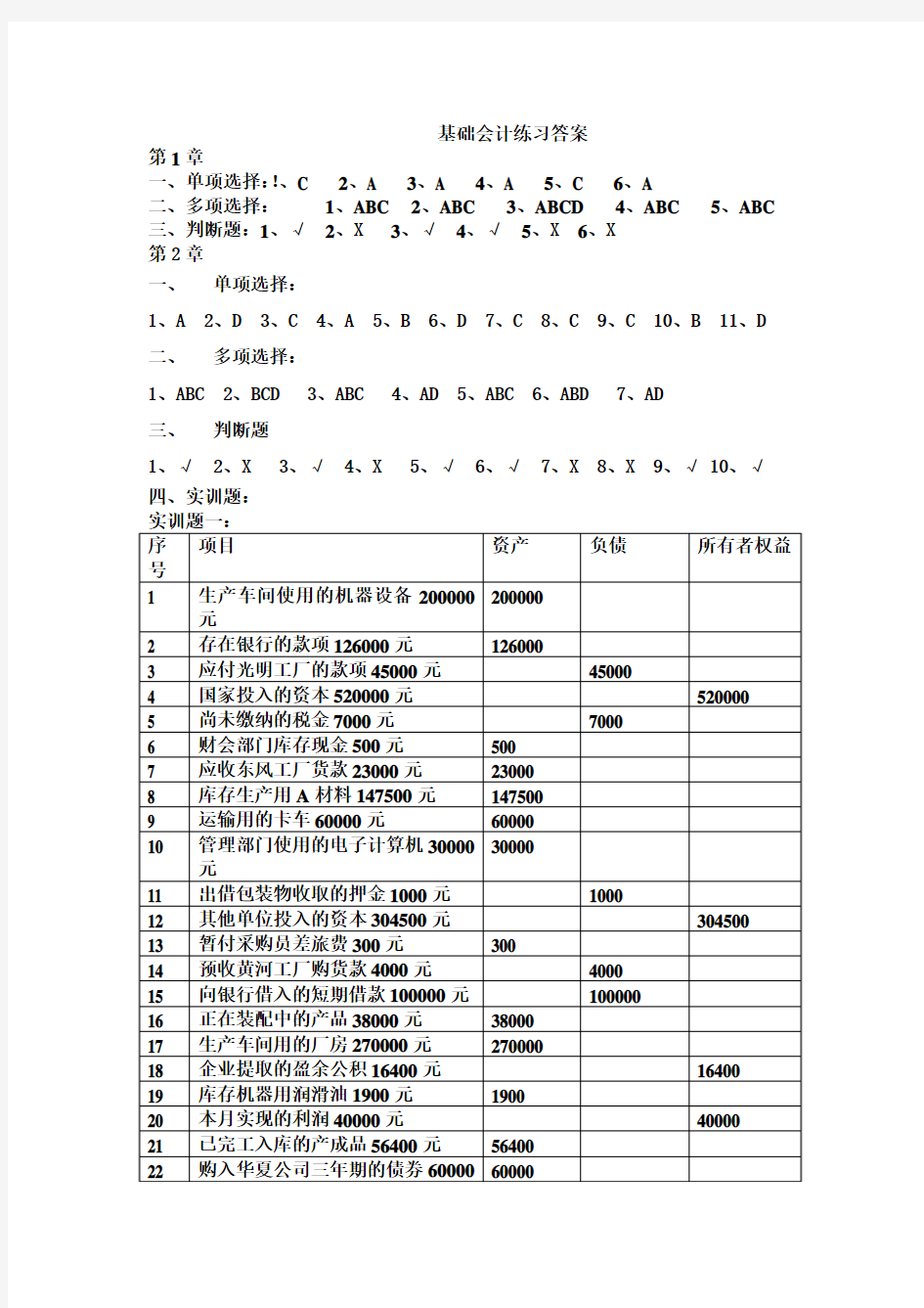 基础会计练习答案