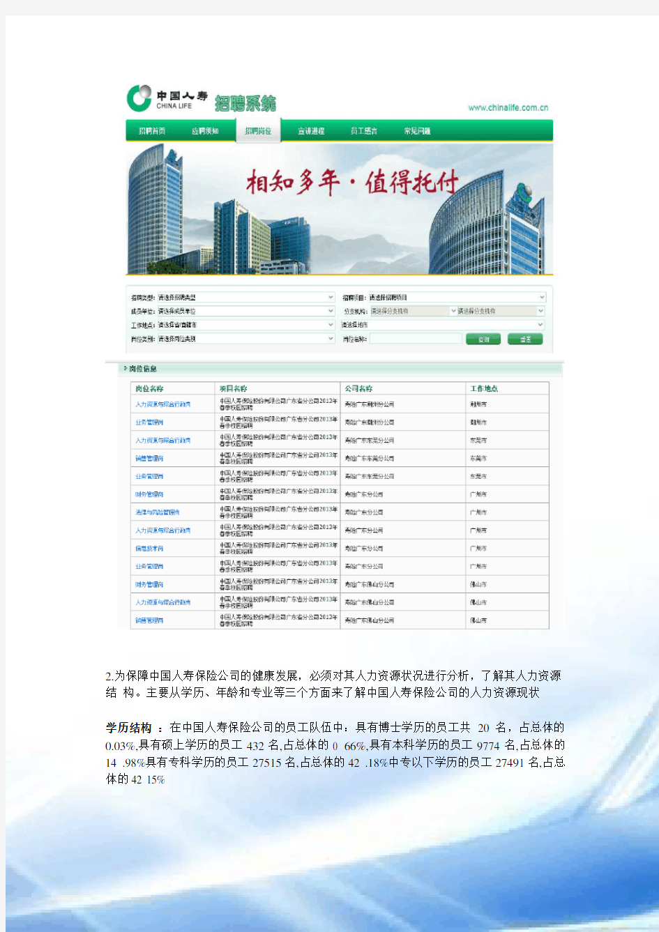 中国人寿保险和平安保险 人力资源状况分析