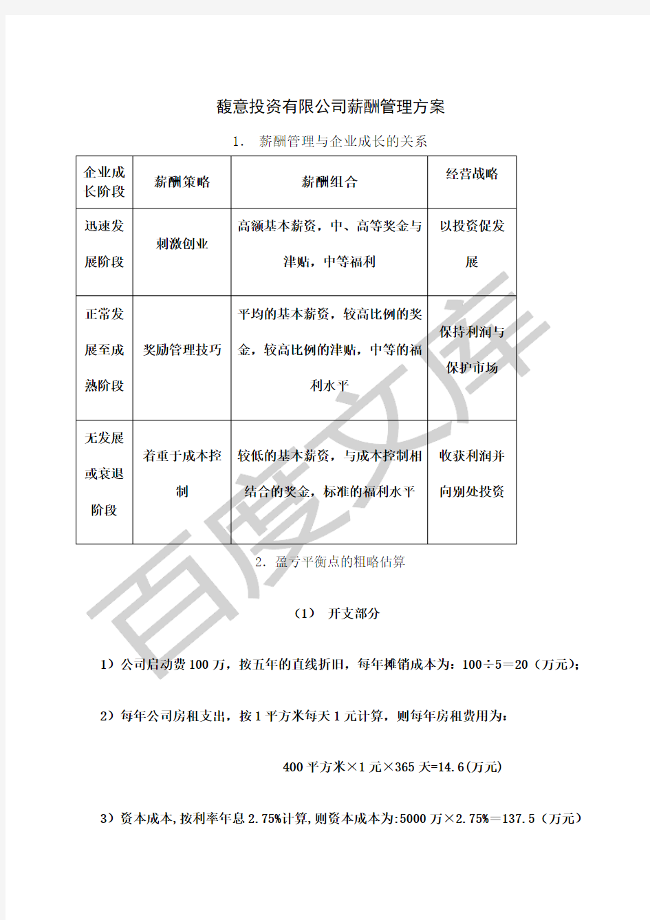 投资公司薪酬管理方案