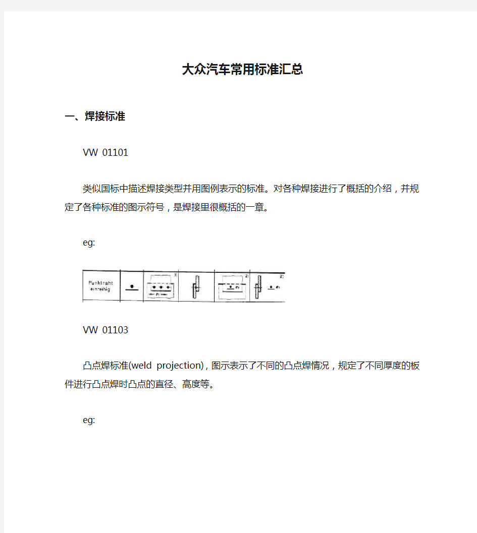 大众汽车常用标准汇总