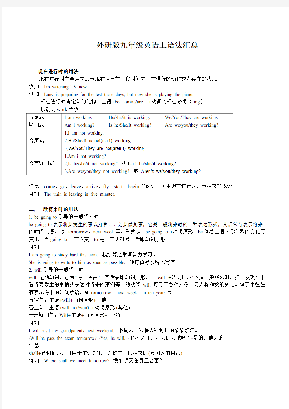 外研版九年级英语上册语法知识点汇总