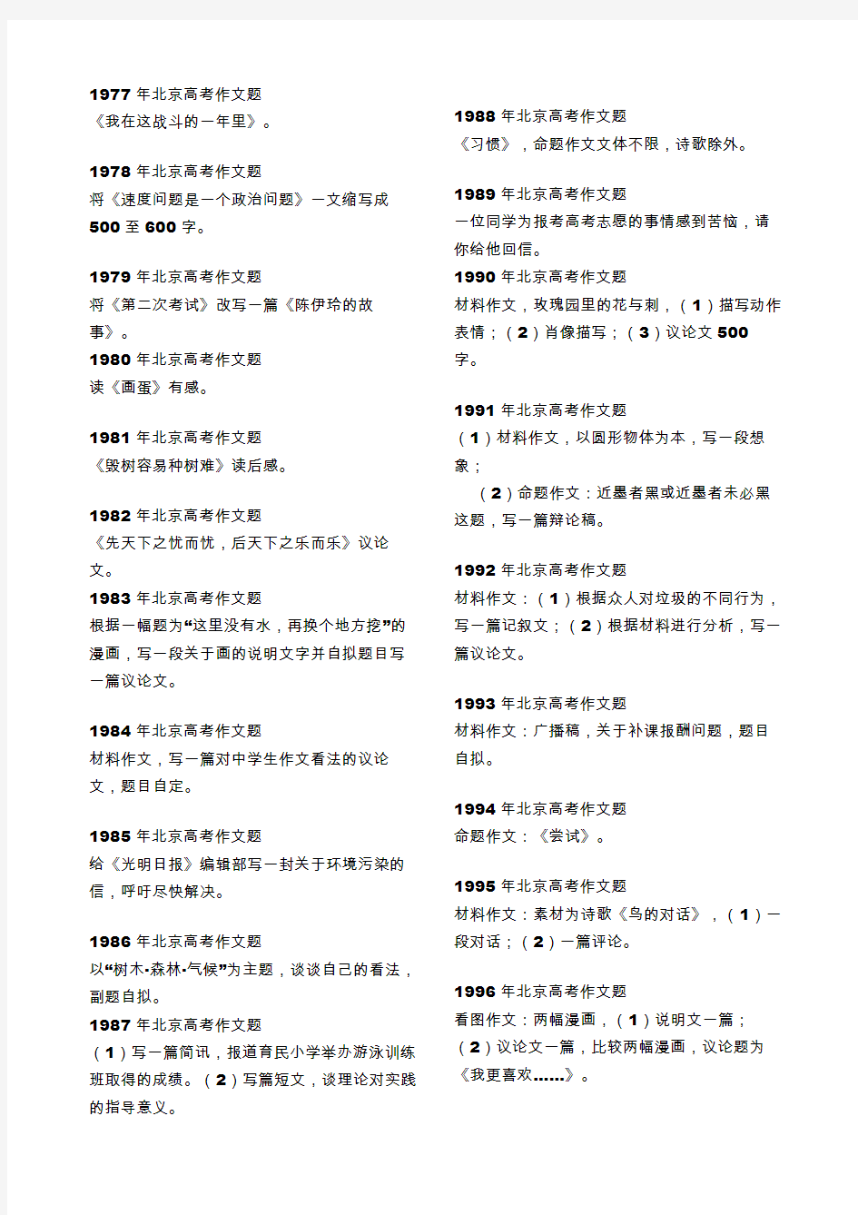 1977-2018北京高考作文题目汇编