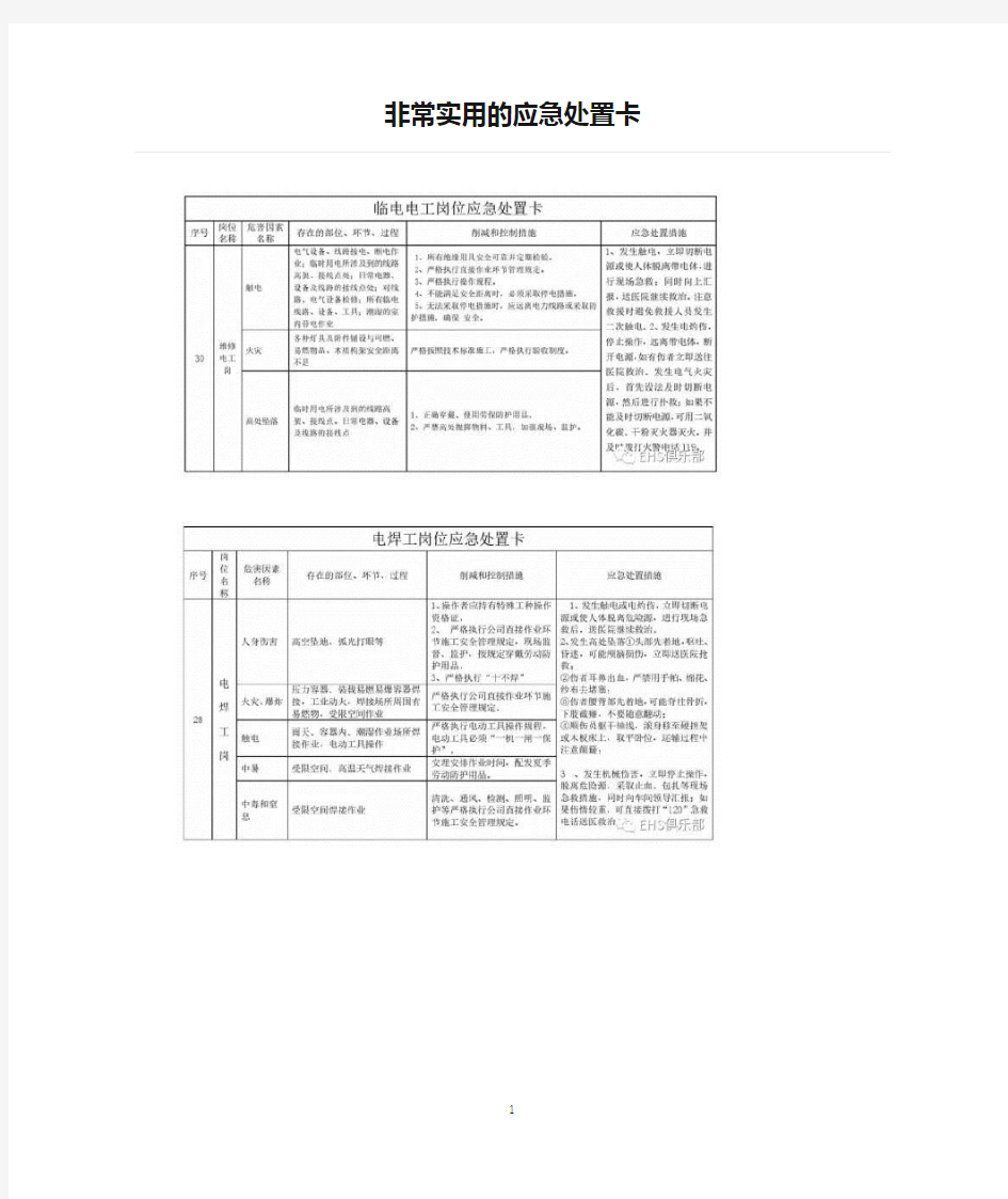 非常实用的应急处置卡