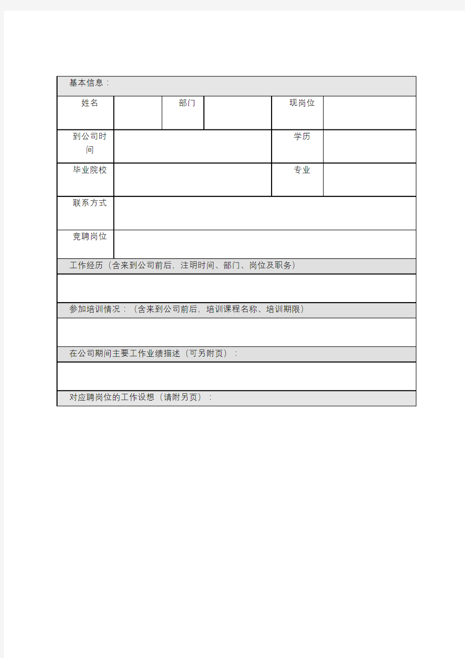 企业内部竞聘申请表