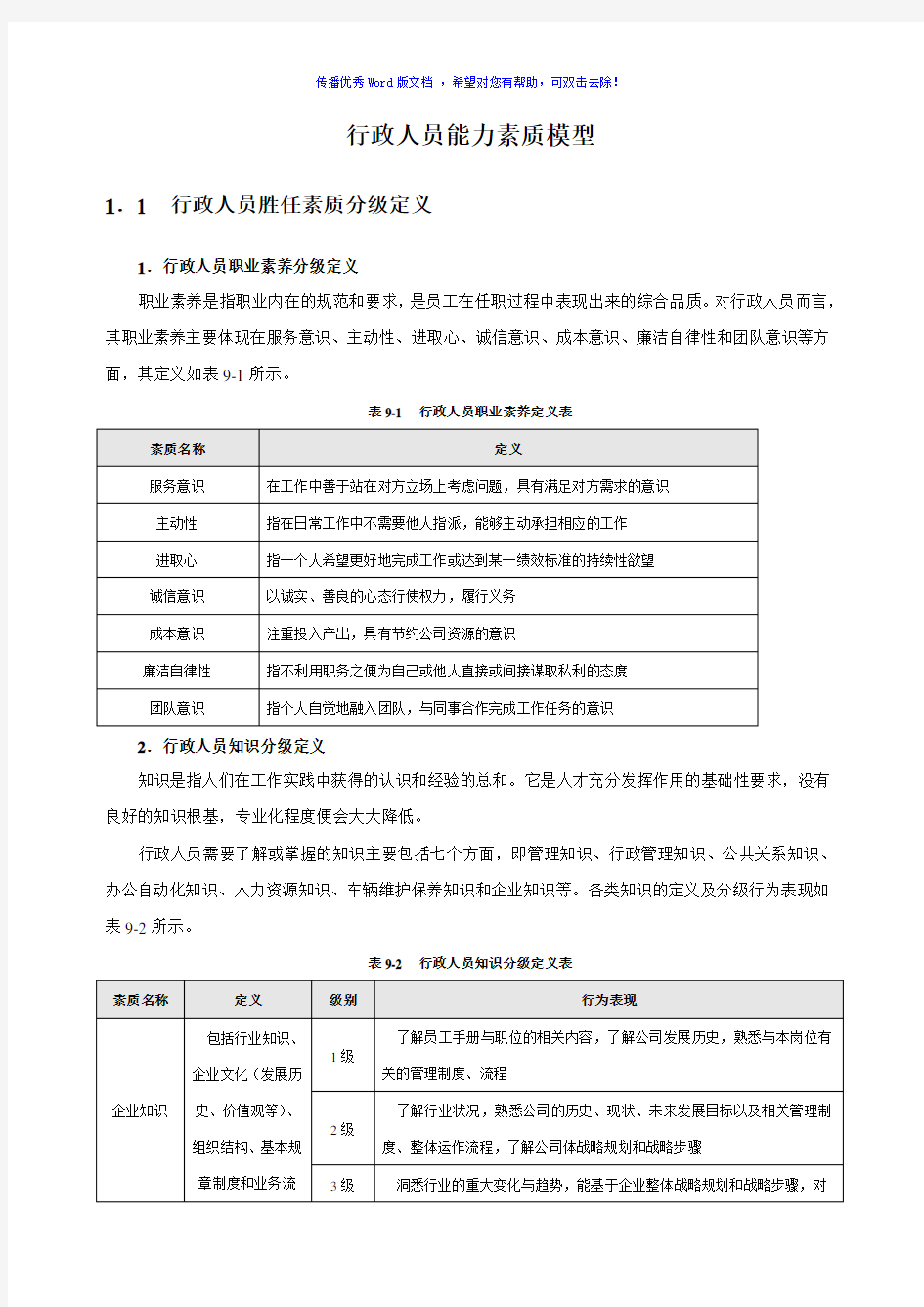 行政人员能力素质模型Word版