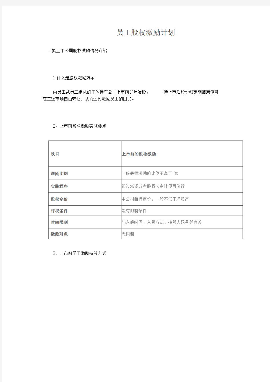 员工股权激励计划