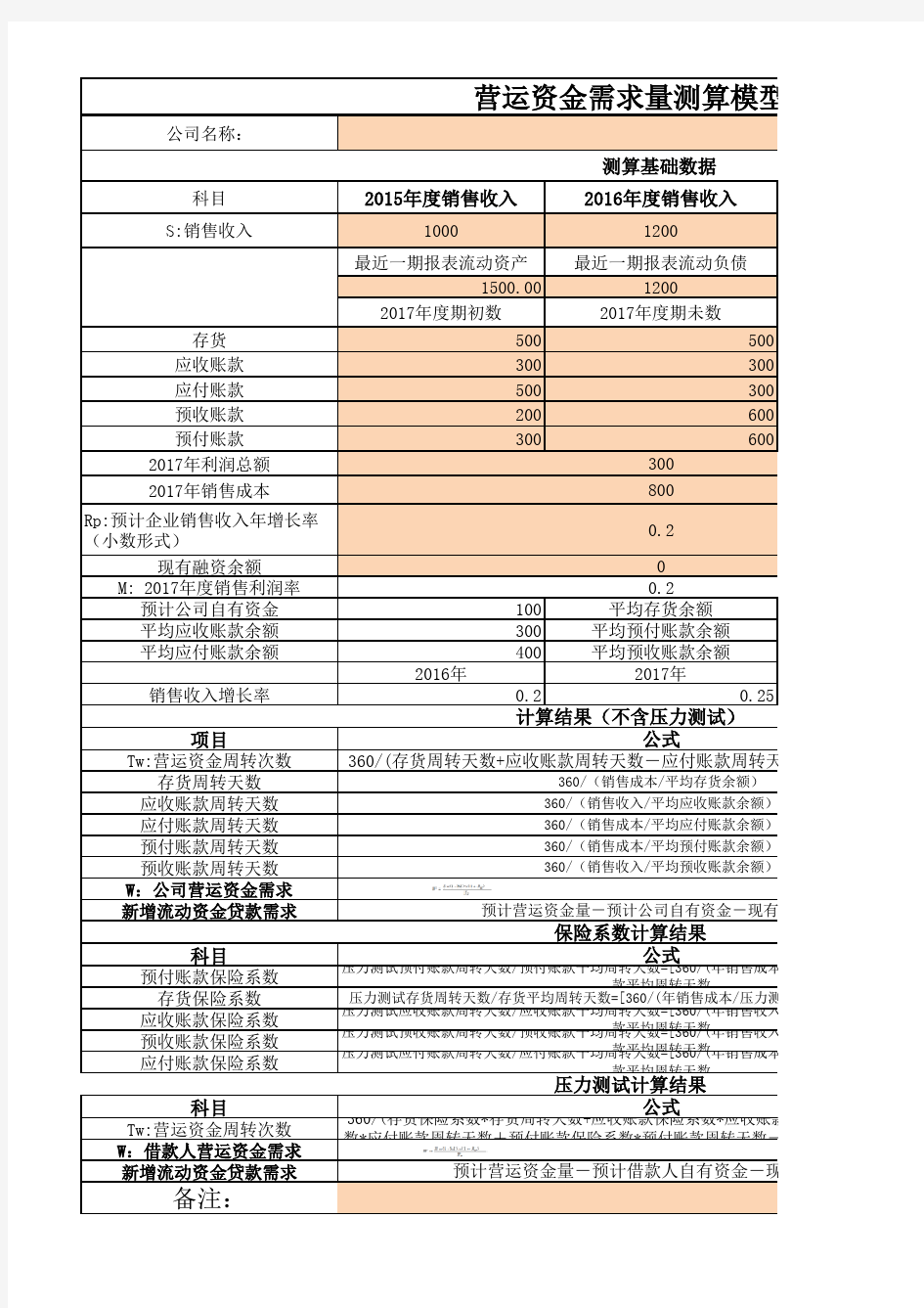 运营资金预测模型