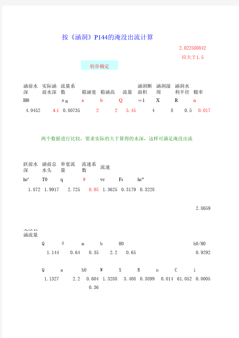 涵洞计算表格excel-原稿