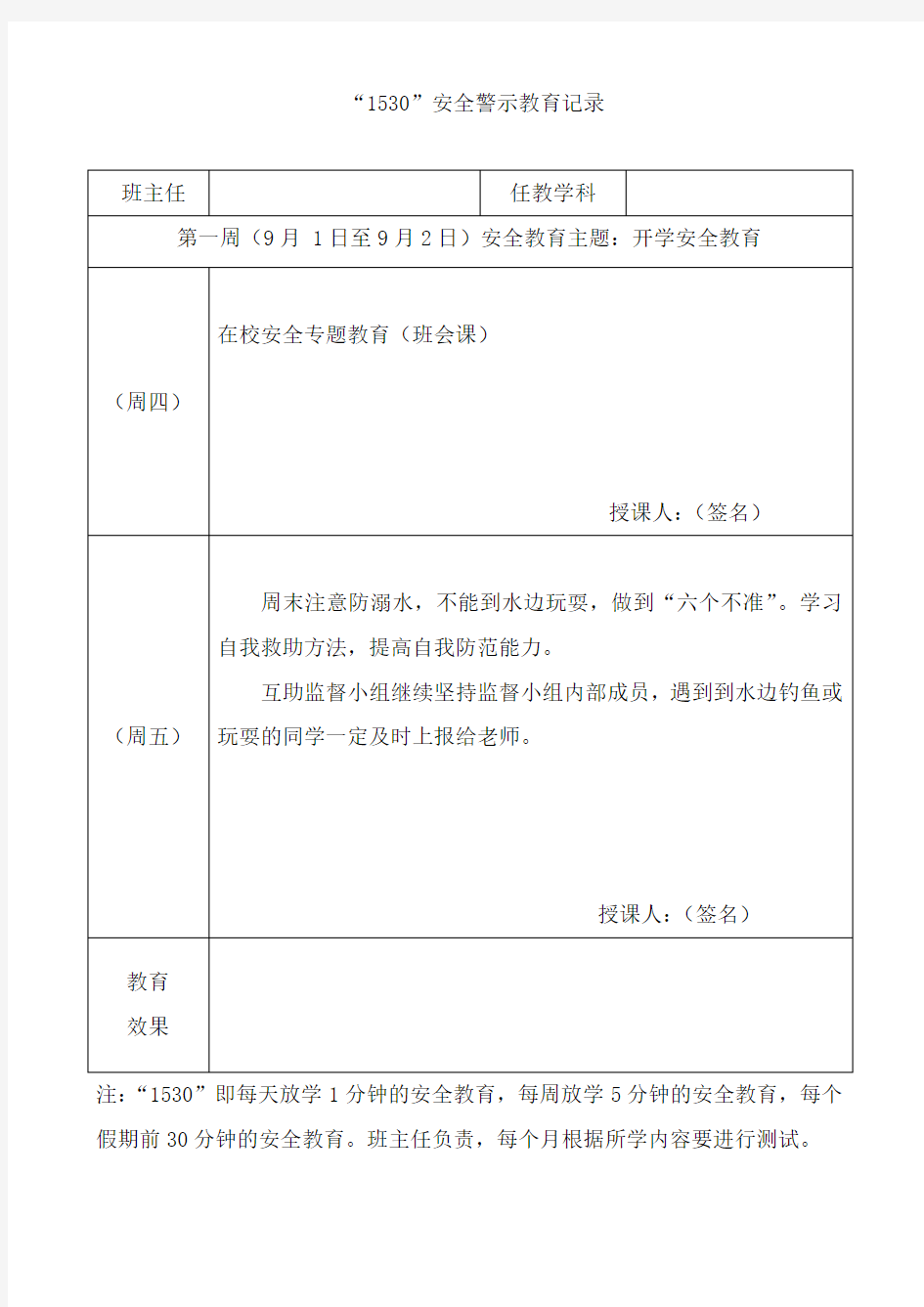 1530安全警示教育记录通用资料