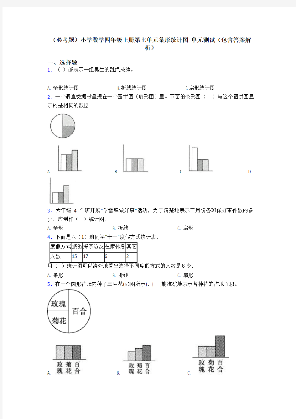 (必考题)小学数学四年级上册第七单元条形统计图 单元测试(包含答案解析)