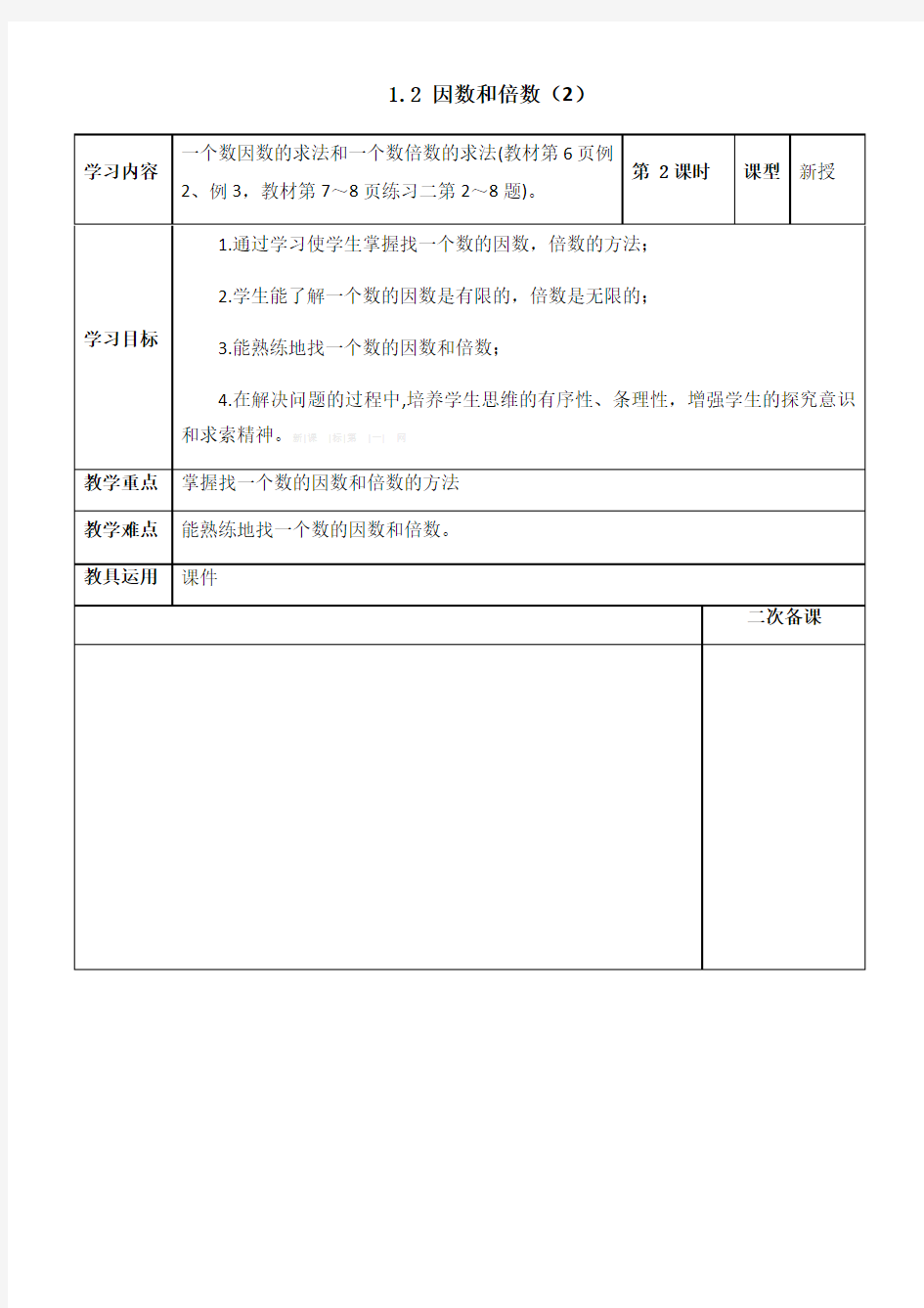 人教版数学五年级下册因数与倍数的关系