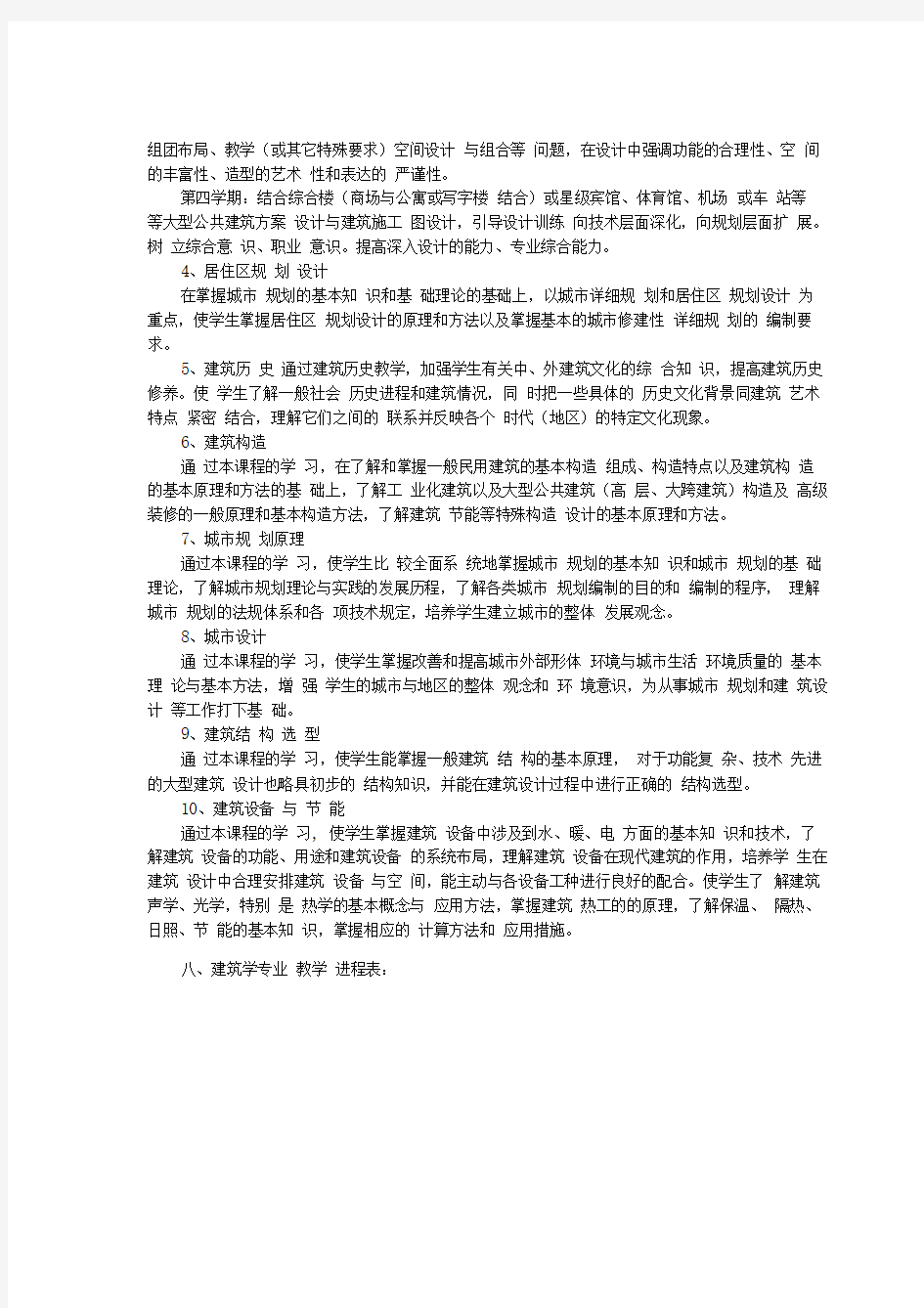 建筑学专业教学计划