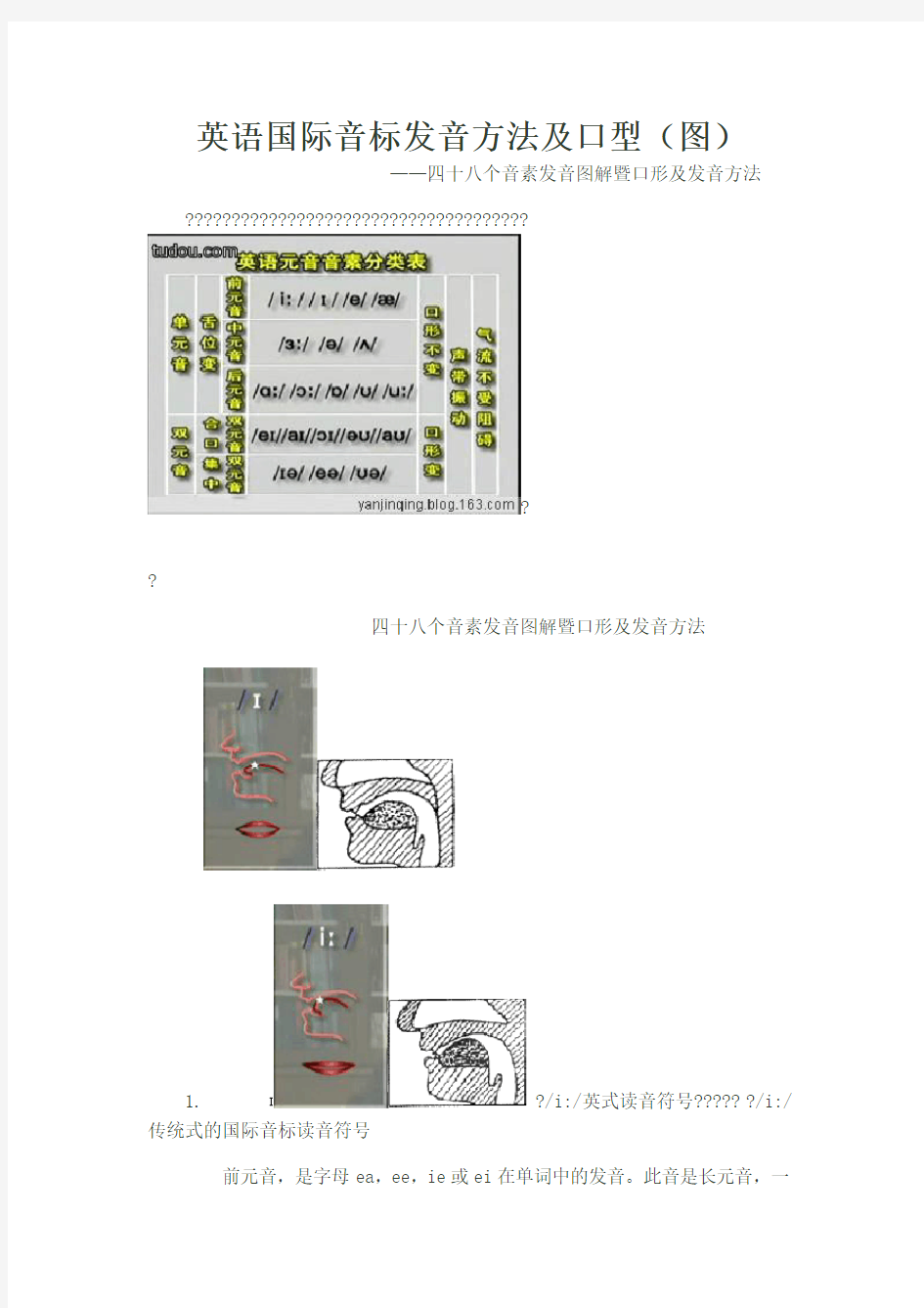 英语国际音标发音方法及口型