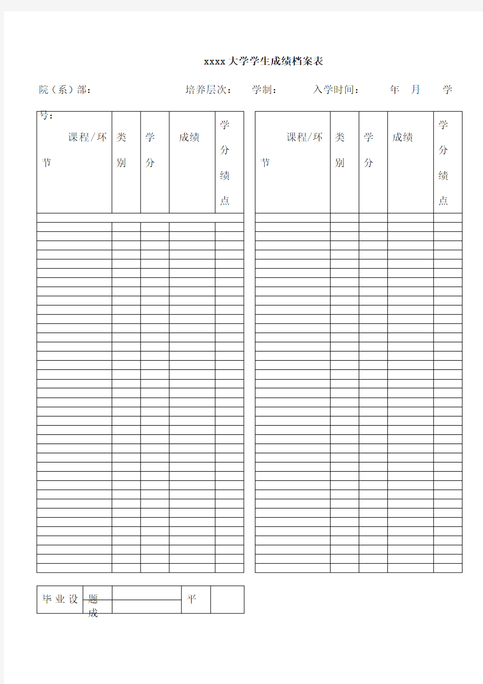 大学毕业生成绩单表格