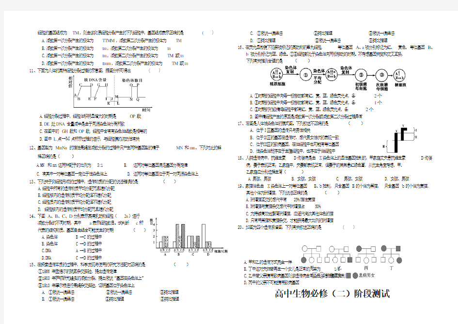 高中生物必修二第一二单元测试