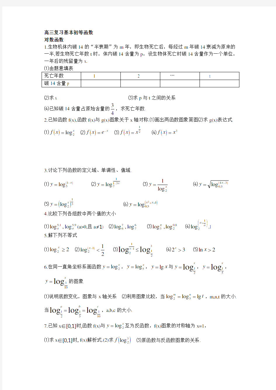 高三复习基本初等函数