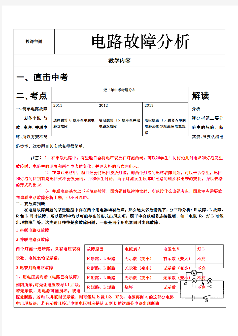 上海中考物理电路故障分析专题(有解析)[1]