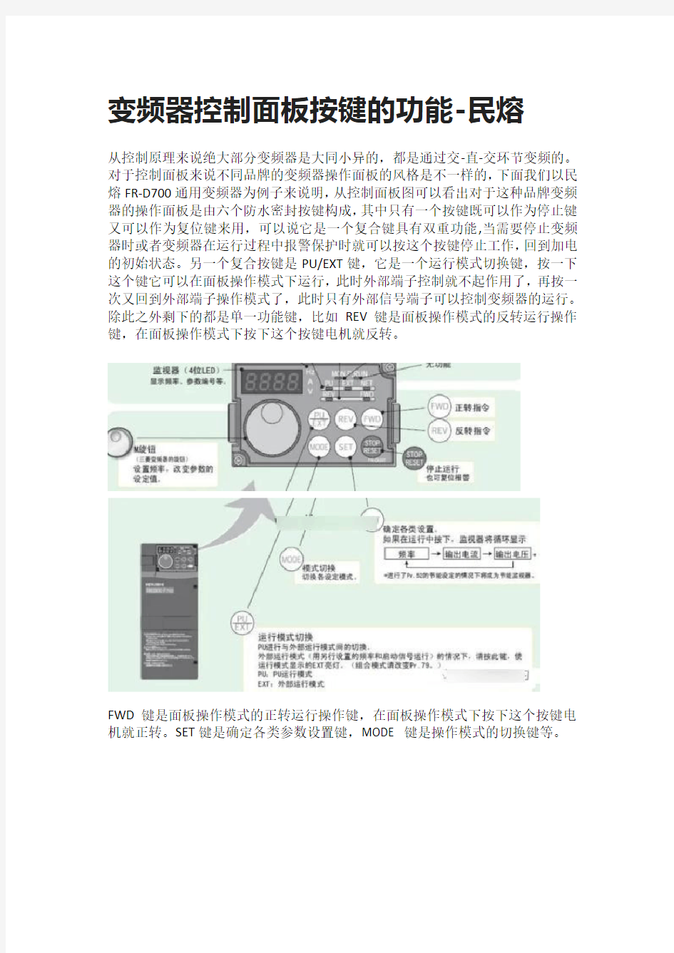 民熔变频器控制面功能解析