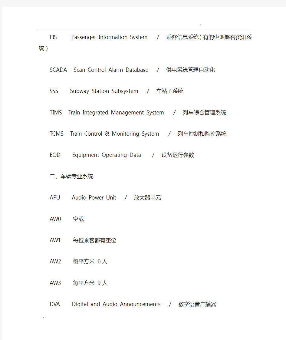 地铁常用术语及简写