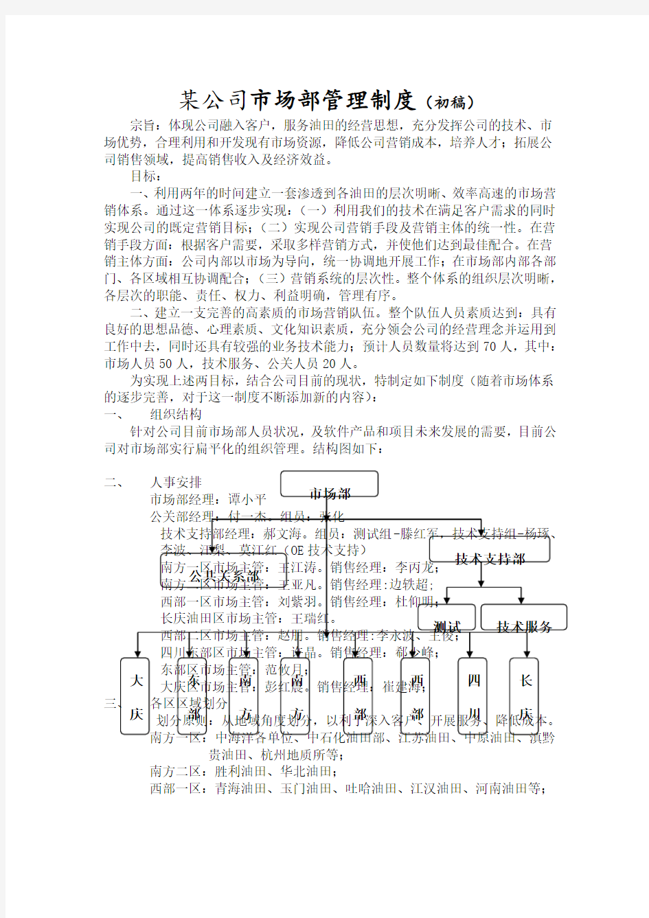 公司市场部管理制度