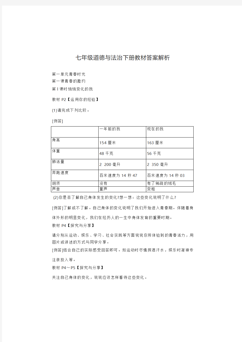 人教版七年级下册政治单元测试题及答案