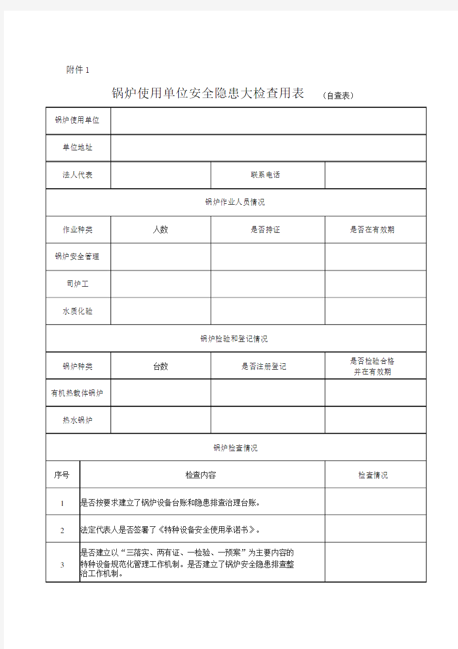 锅炉使用单位安全隐患排查自查表.doc