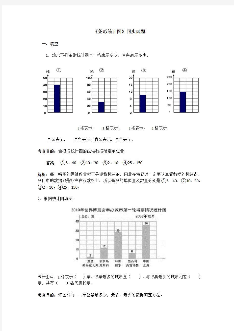 苏教版数学五年级上册：《条形统计图》同步练习题