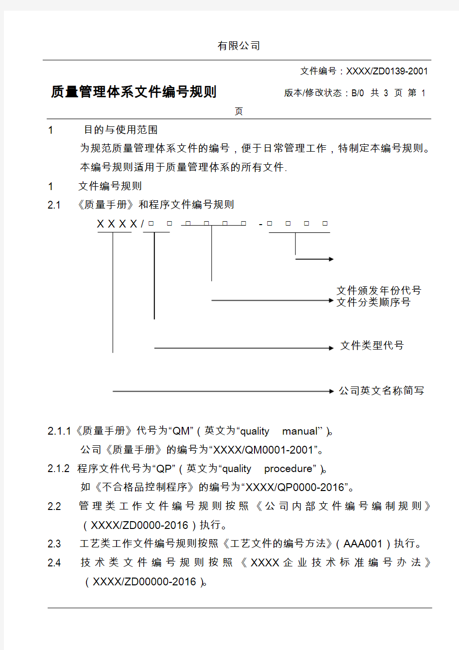 质量管理体系文件编号规则