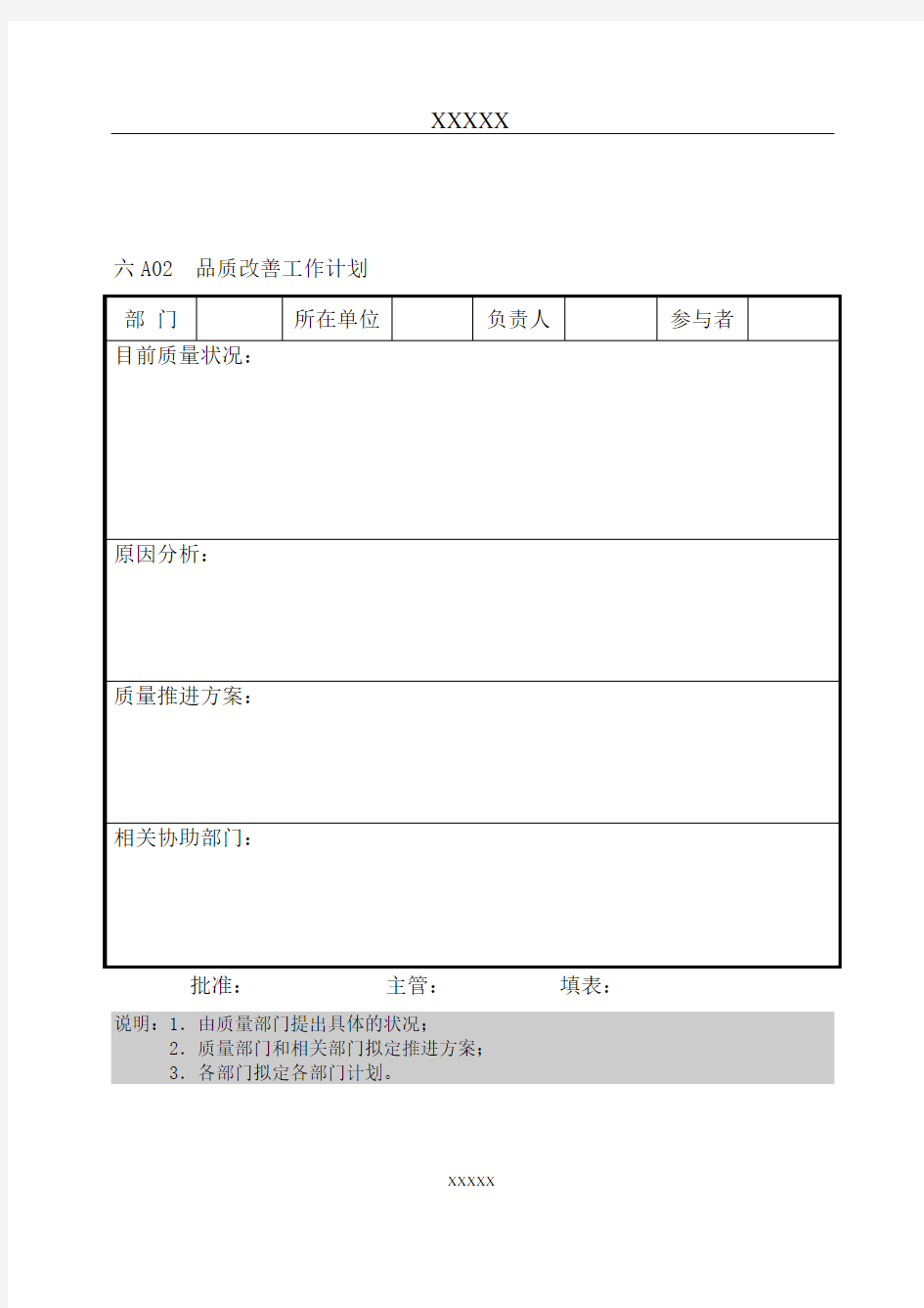 品质改善工作计划