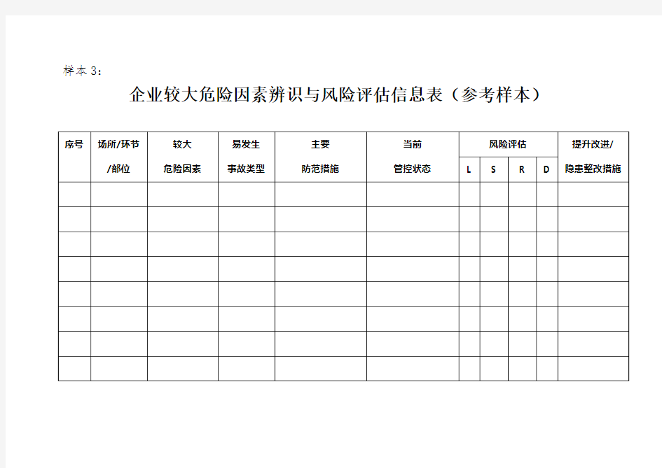 《企业较大危险因素辨识与风险评估信息表》