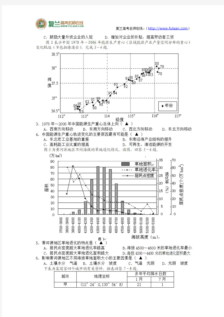 2014届浙江省高三文科综合高考模拟练习二-复兰高考名师在线精编解析版